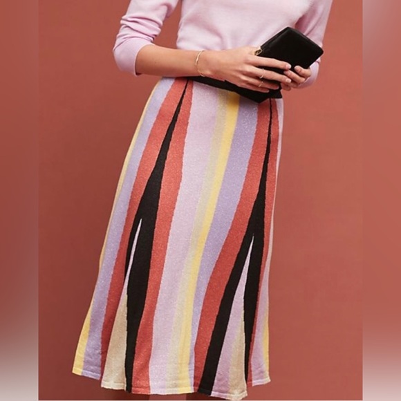 LAIA by Anthropologie | size 6 shimmery striped wool blend colorful skirt - Picture 2 of 9